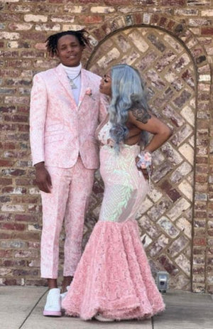 Mens Two Button Peak Lapel Ticket Pocket Suit Pink