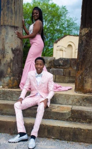 Mens One Button Peak Lapel Suit Pink
