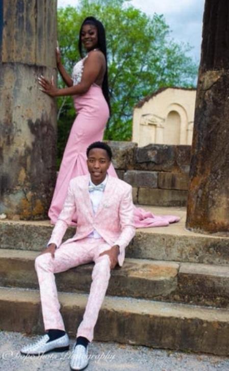 Mens One Button Peak Lapel Suit Pink