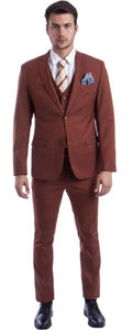 Extra Slim Fit Suit Light Brown Shorter Sleeve ~ Shorter Jacket for Men - 3 Piece Suit For Men - Three Piece Suit