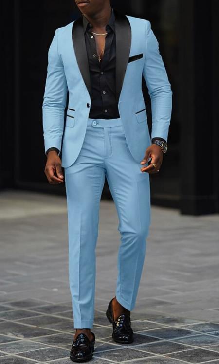 Sky Blue Prom Tuxedo - Wedding Suit - Groom Tuxedo Suit