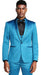 Mens Slim Fit Vested Shiny Satin Prom and Wedding Tuxedo Suit in Turquoise ~ Black