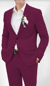 Mens Cotton Suit - Burgundy Summer Suit