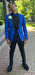 Mens Royal Blue Floral Tuxedo Suit Jacket with Black Shawl Lapel | Slim Fit Luxury Formal Blazer