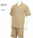 Mens 2-piece Spring - Summer Casual Short Sleeve Shirt Set - Walking Suit Plus Matching Pants - Beige