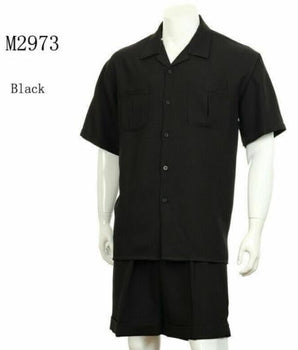 Mens 2-piece Spring - Summer Casual Short Sleeve Shirt Set - Walking Suit - Black