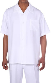 New Mens 2pc Walking Suit Short Sleeve Casual Shirt and Pants Set - White