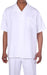 New Mens 2pc Walking Suit Short Sleeve Casual Shirt and Pants Set - White