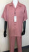 New Mens 2pc Walking Suit Short Sleeve Casual Shirt and Pants Set - Salmon Pink