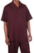 New Mens 2pc Walking Suit Short Sleeve Casual Shirt and Pants Set - Burgundy