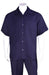 New Mens 2pc Walking Suit Short Sleeve Casual Shirt and Pants Set - Navy