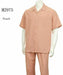 New Mens 2pc Walking Suit Short Sleeve Casual Shirt and Pants Set - M2975 Peach