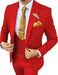 Vested Suits - Peak Lapel Suit - 1 Button Style Suits With Gold Buttons 100% Wool Side Vented - Red and Gold