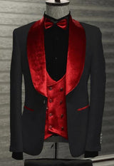 Black and Red Velvet Lapel Tuxedo - Red Wedding Tuxedo - Two Toned