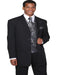 Mens 4 Button Long Vested Single Breasted Fashion Suit in Black with Silver Paisley Vest