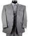 Mens 4 Button Notch Label Semi Wide Leg Shiny Tonal Stripe Fashion Suit in Silver