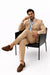 Mens Bronze - Tan Pinstripe - Camel Double Breasted Pinstripe Suit - Flat Front Pants
