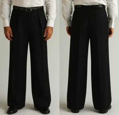 black wide leg dress pants High Waist Pant - put fit Faux fly with non Double Button Pants - Black