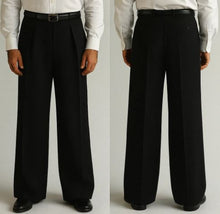 Black Wide Leg Dress Pants Pleated Baggy Dress Trousers Unhemmed Unfinished Bottom - Cheap Priced Dress Slacks For Men On Sale