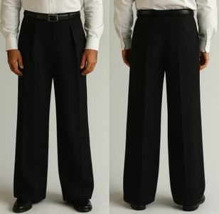 Black Wide Leg Dress Pants Pleated Baggy Dress Trousers Unhemmed Unfinished Bottom - Cheap Priced Dress Slacks For Men On Sale