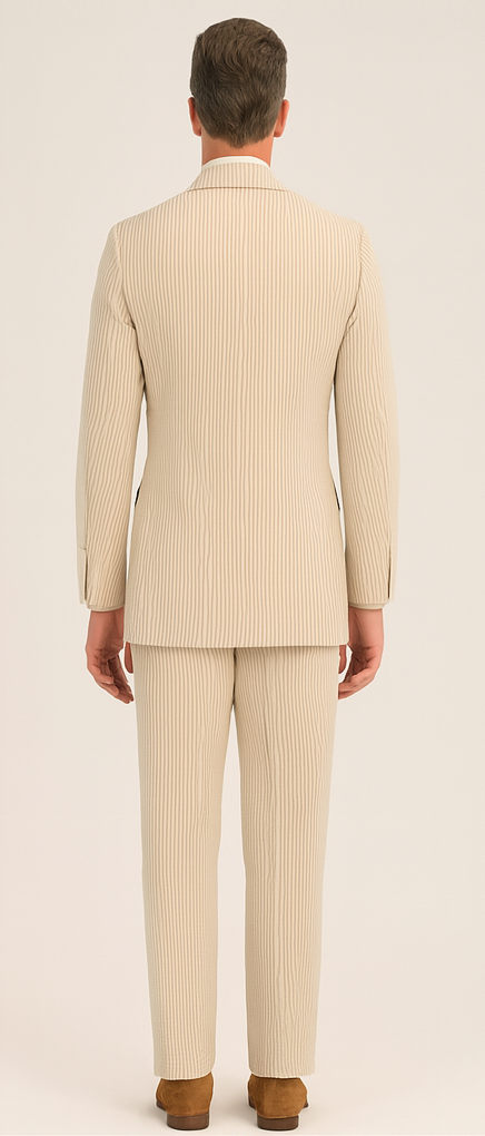 Mens Three Piece Suit - Jacket and Pants Suit Mens 3 Piece Jacket and Pants Seersucker Sear Sucker Suit - Flat Front Pants Tan ~ Beige ~ Sand