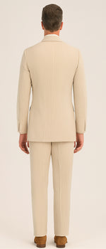 Mens Three Piece Suit - Vested Suit Mens 3 Piece Vested Seersucker Sear Sucker Suit - Flat Front Pants Tan ~ Beige ~ Sand