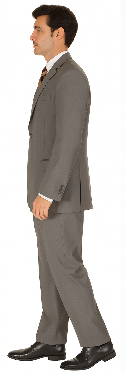 Men's Taupe Regular Fit Birdseye Pattern Side Vent Two Button Suit - Image 3