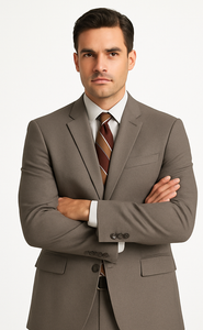 Men's Taupe Regular Fit Birdseye Pattern Side Vent Two Button Suit