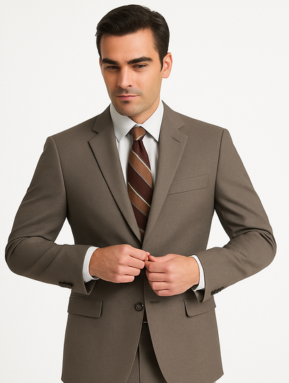 Men's Taupe Regular Fit Birdseye Pattern Side Vent Two Button Suit - Image 8