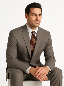 Men's Taupe Regular Fit Birdseye Pattern Side Vent Two Button Suit
