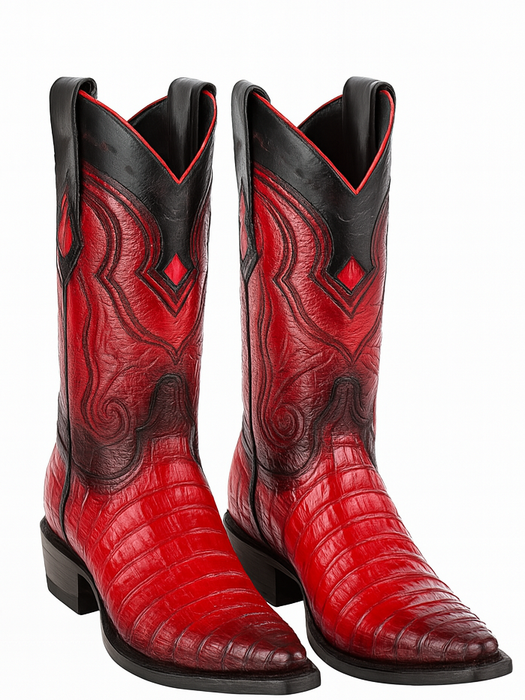 Los Altos Boots Caiman Tail Red Pointed Toe Cowboy Boots