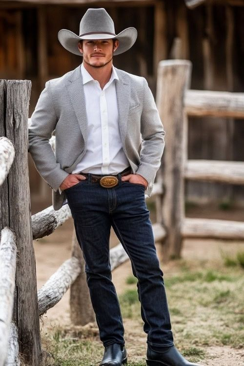 Silver Ash Very Light Gray Western Cowboy Blazer for Men – Solid Grey with Modern Fit