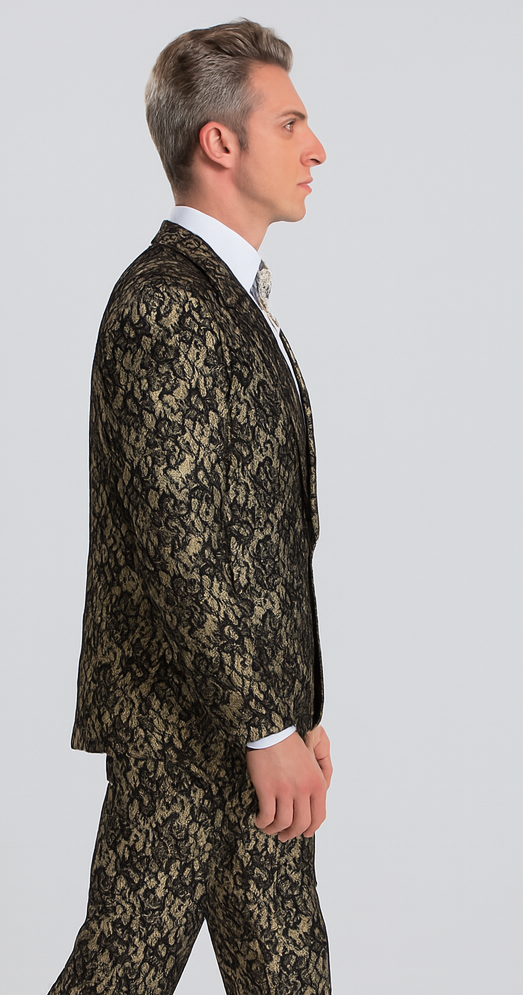 Rossi Man LEO RM1901 – Gold & Black Designer Tuxedo for Men | Slim Fit