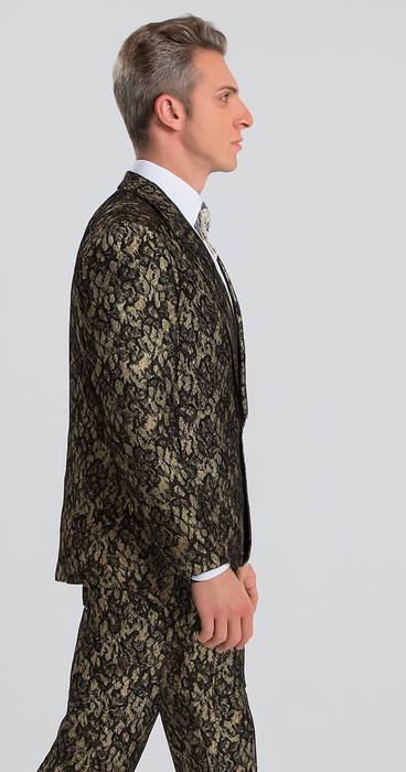 Rossi Man LEO RM1901 – Gold & Black Designer Tuxedo for Men | Slim Fit