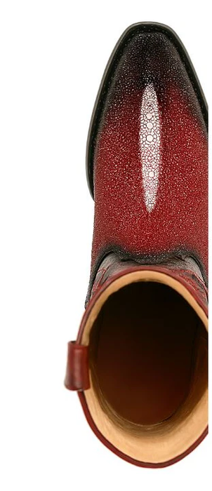 Men's King Exotic Snip Toe Stingray Boots Single Stone Handmade Burnished Burgundy (494R1243)