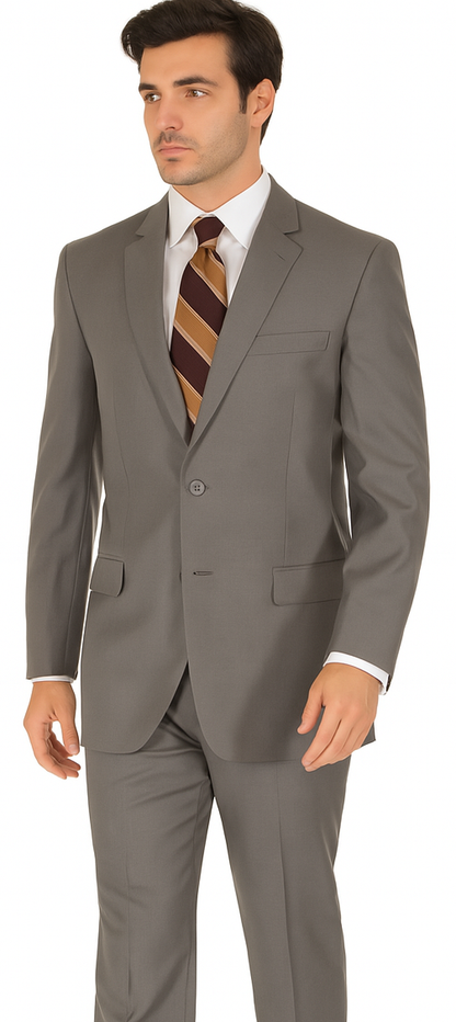Men's Taupe Regular Fit Birdseye Pattern Side Vent Two Button Suit - Image 4