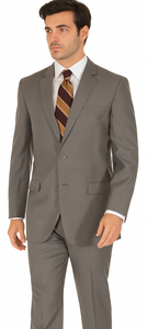 Men's Taupe Regular Fit Birdseye Pattern Side Vent Two Button Suit