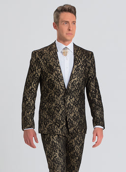 Rossi Man LEO RM1901 – Gold & Black Designer Tuxedo for Men | Slim Fit