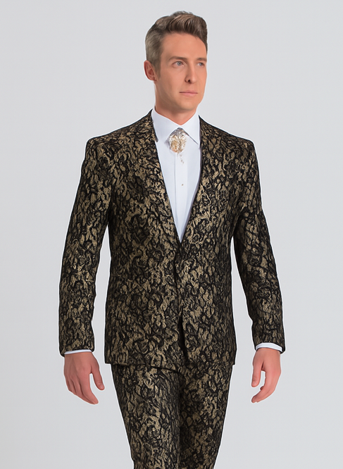 Rossi Man LEO RM1901 – Gold & Black Designer Tuxedo for Men | Slim Fit