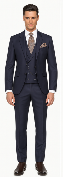 Mens Suit With Double Breasted Vest 100% - Big Peak Lapel Tom Ford Style! - 100% Percent Wool Fabric Suits - Worsted Wool Business Suit