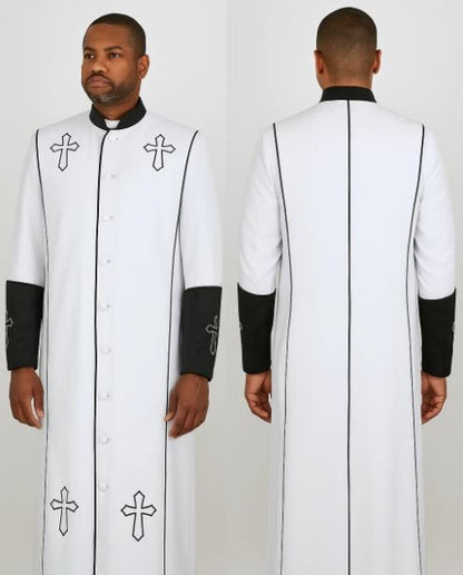 White/Black Cross Accent Robe With Stole Mandarin Suits