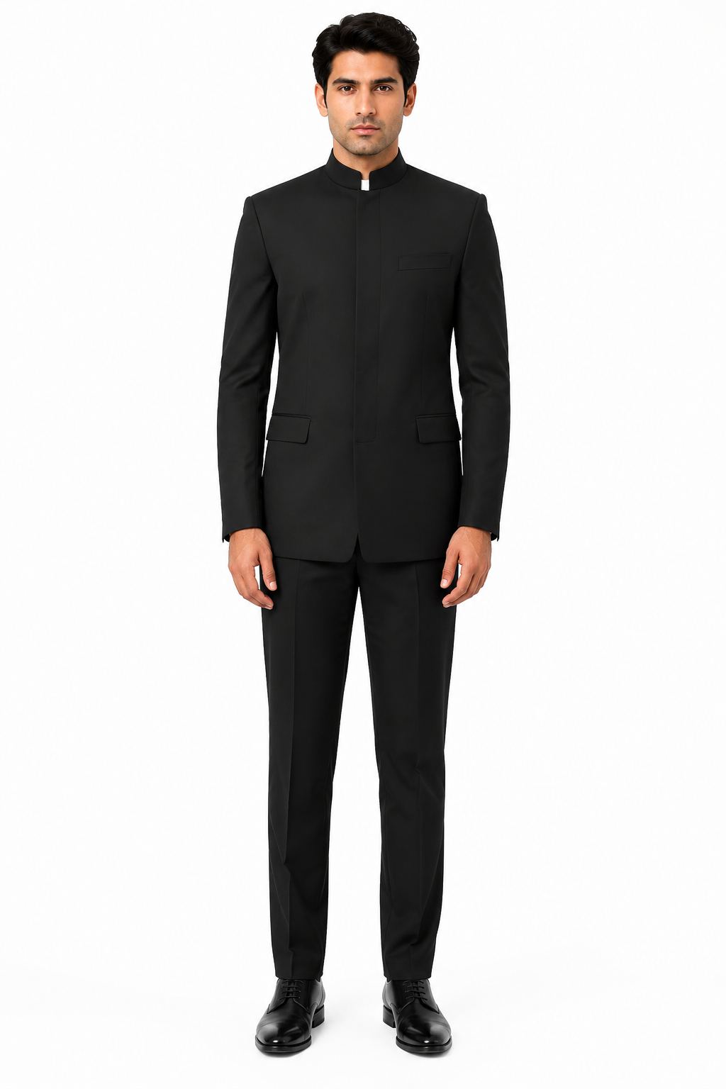 Apollo King Black Mandarin Collar Suit  Modern Fit