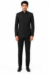 Apollo King Black Mandarin Collar Suit  Modern Fit