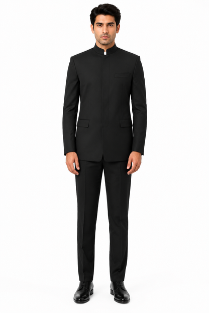 Apollo King Black Mandarin Collar Suit  Modern Fit