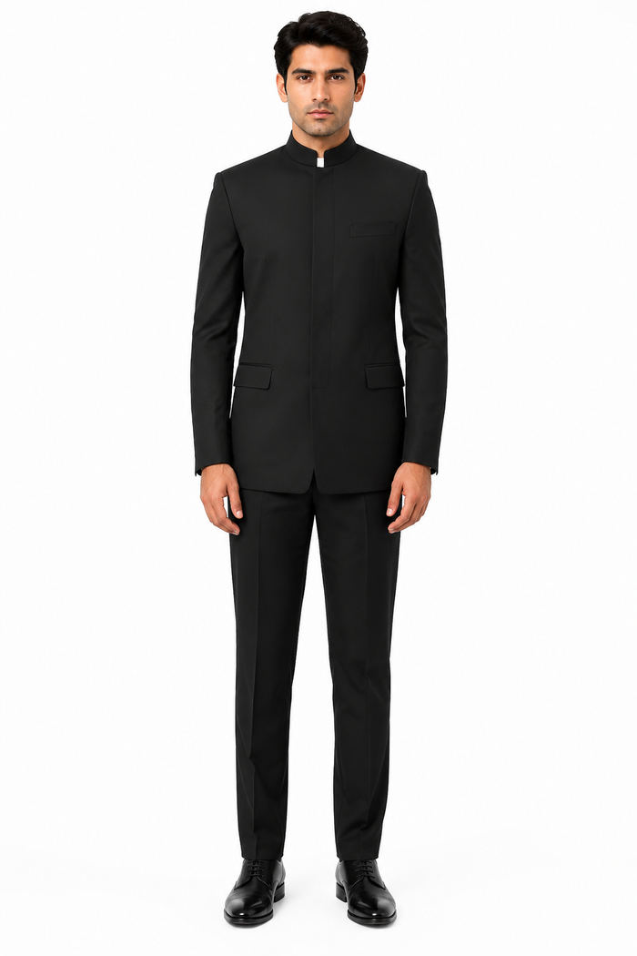 Apollo King Black Mandarin Collar Suit  Modern Fit