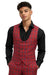 Mens Red Plaid Double-Breasted Vest and Trousers Set