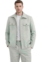 Mens Sage Green Utility Jacket Set – Modern Casual Two Piece Outfit with Cargo Pocket Jacket