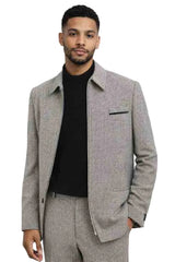 Mens Beige Houndstooth 2 Piece Fashion Suit – Modern Casual Jacket and Pants Set  Modern Fit