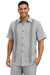 Mens Light Gray Embroidered Short Sleeve Button-Up Shirt and Pants Set