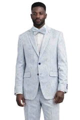 Mens Light Grey Textured Suit with Bow Tie – Slim Fit 2 Piece Wedding and Prom Tuxedo
